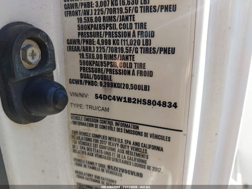 2017 Isuzu Npr Hd Gas Reg VIN: 54DC4W1B2HS804834 Lot: 43643988