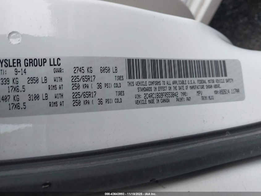 2015 Chrysler Town & Country Touring VIN: 2C4RC1BG9FR553842 Lot: 43643993