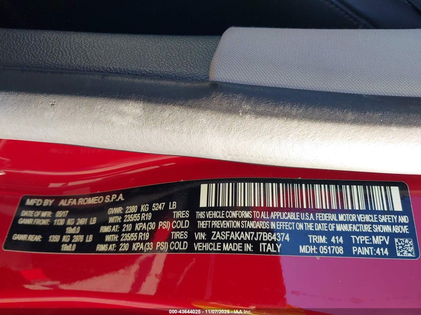 2018 ALFA ROMEO STELVIO AWD ZASFAKAN7J7B64374