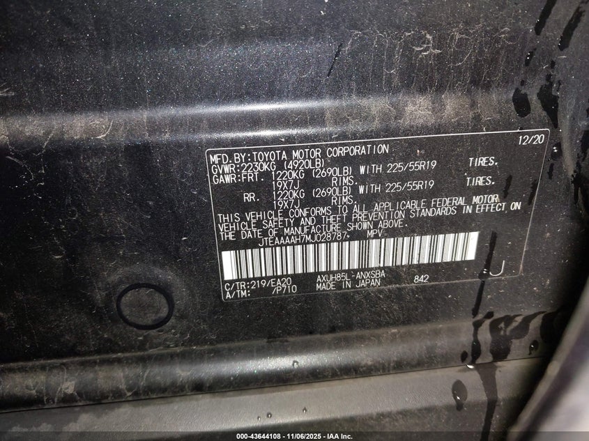 2021 TOYOTA VENZA LIMITED JTEAAAAH7MJ028787