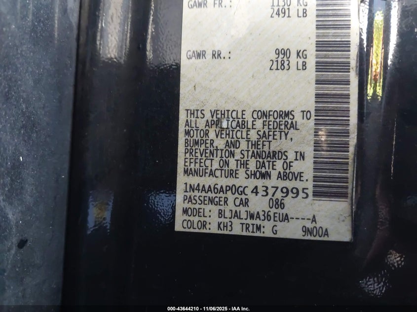 2016 NISSAN MAXIMA 3.5 SV - 1N4AA6AP0GC437995