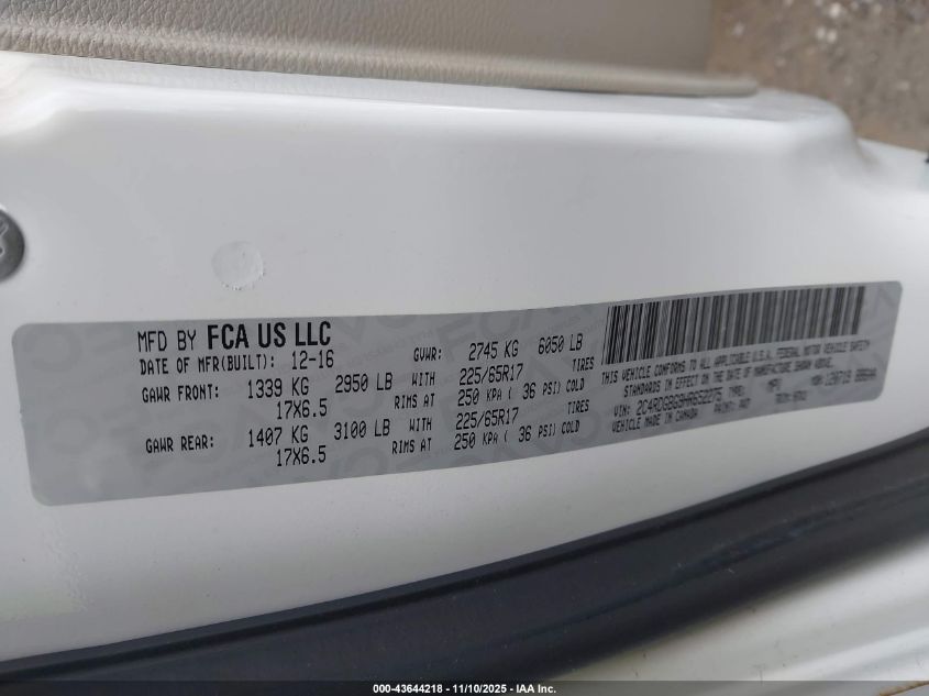 2017 Dodge Grand Caravan Se VIN: 2C4RDGBG9HR652275 Lot: 43644218