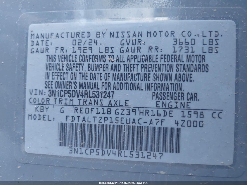 2024 NISSAN KICKS SR XTRONIC CVT 3N1CP5DV4RL531247