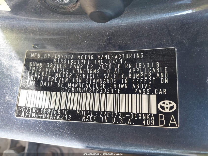 2015 TOYOTA COROLLA LE - 5YFBURHE8FP303916