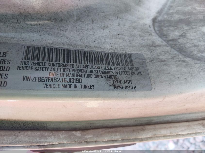 2018 Ram Promaster City Tradesman VIN: ZFBERFAB2J6J13190 Lot: 43644372