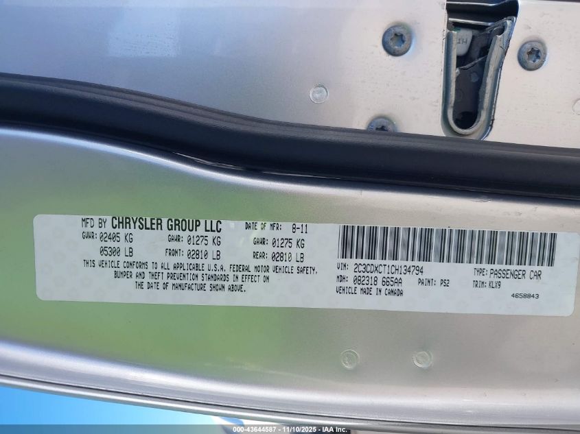 2012 Dodge Charger R/T VIN: 2C3CDXCT1CH134794 Lot: 43644587