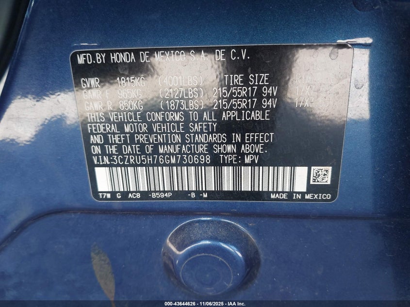 3CZRU5H76GM730698 2016 HONDA HR-V photo no. 9