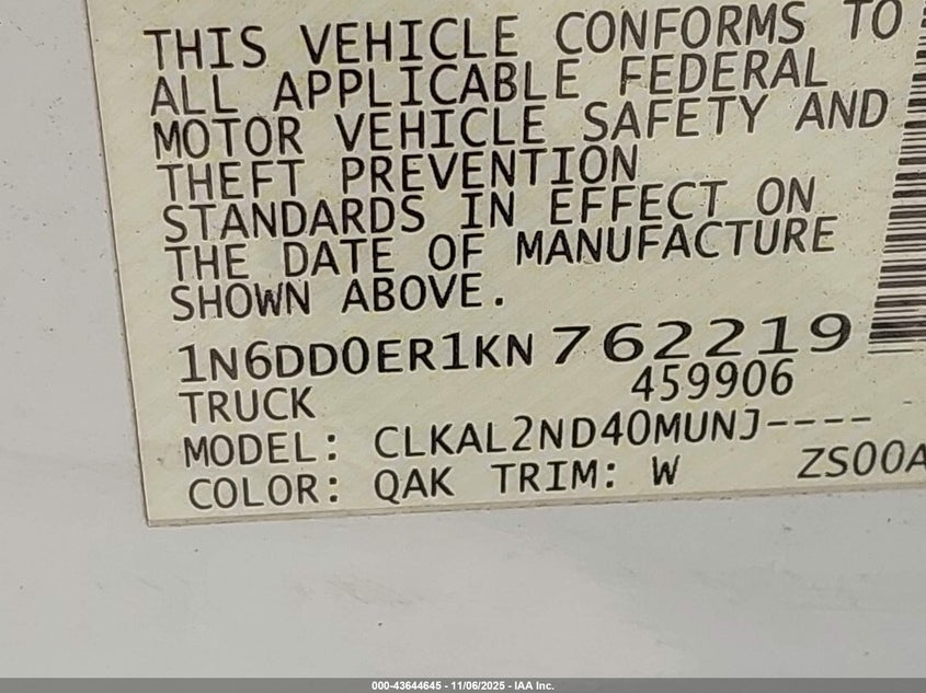 2019 NISSAN FRONTIER DESERT RUNNER - 1N6DD0ER1KN762219