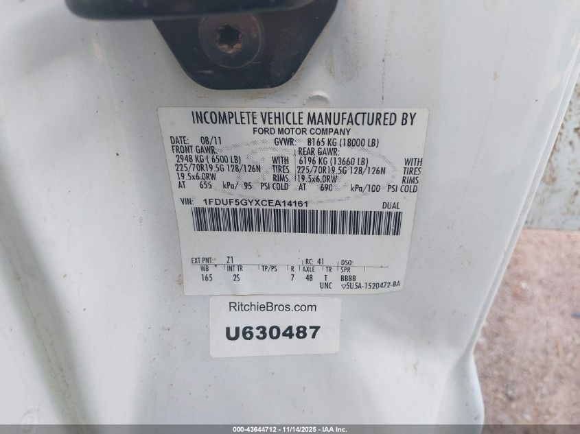 2012 Ford F-550 Chassis Xl VIN: 1FDUF5GYXCEA14161 Lot: 43644712