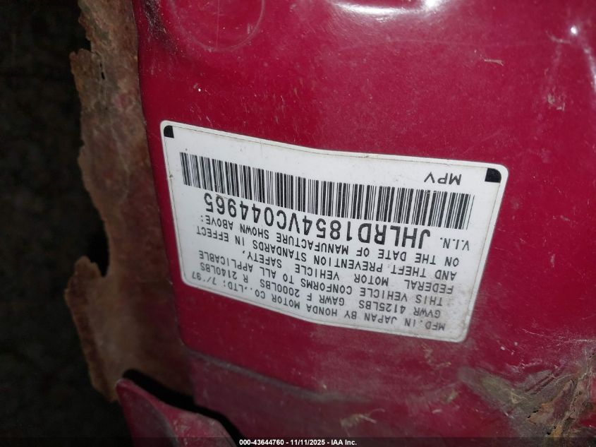 1997 Honda Cr-V Base (A4)/Base Abs (A4) VIN: JHLRD1854VC044965 Lot: 43644760