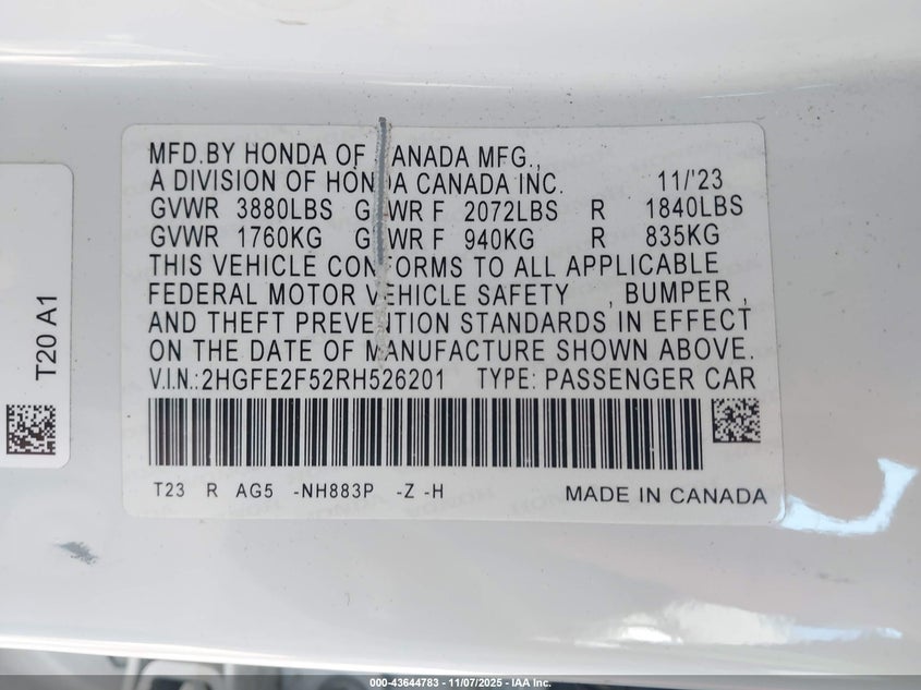 2024 HONDA CIVIC SPORT - 2HGFE2F52RH526201