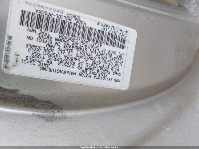 2001 Toyota Sienna Xle VIN: 4T3ZF13C81U390439 Lot: 43644795