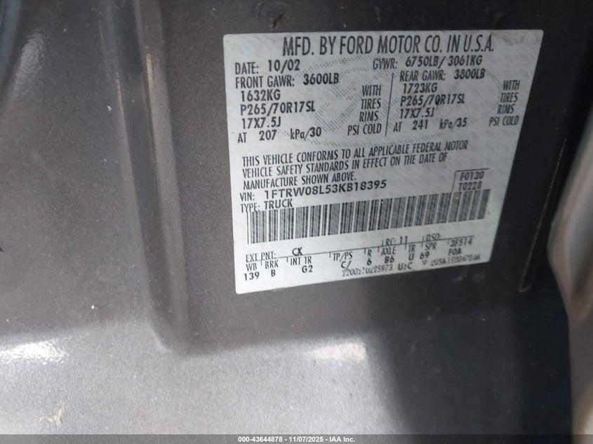 1FTRW08L53KB18395 2003 FORD F-150 photo no. 9