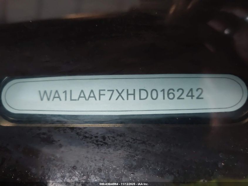 2017 Audi Q7 3.0T Premium VIN: WA1LAAF7XHD016242 Lot: 43644964