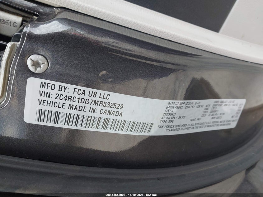 2021 CHRYSLER VOYAGER LXI 2C4RC1DG7MR532529