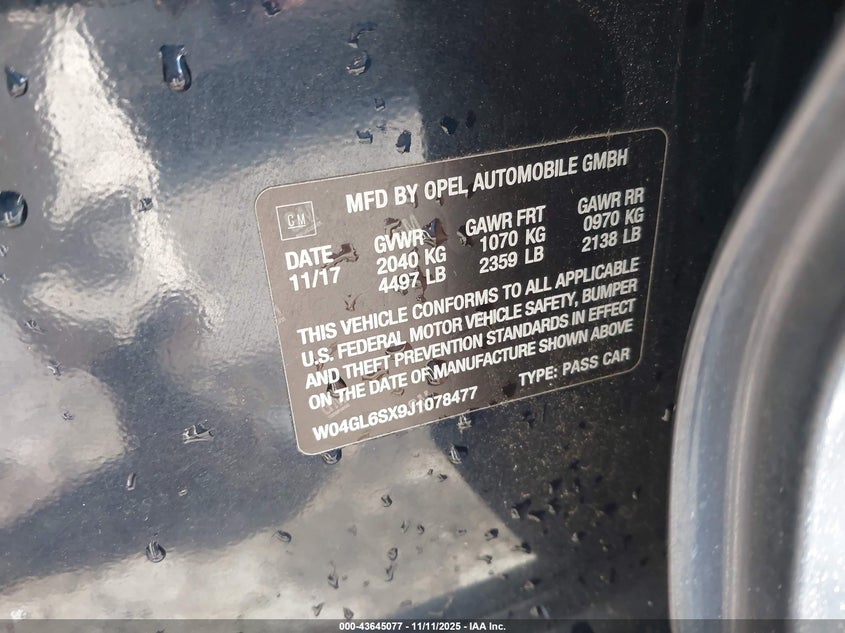 2018 BUICK REGAL SPORTBACK PREFERRED W04GL6SX9J1078477