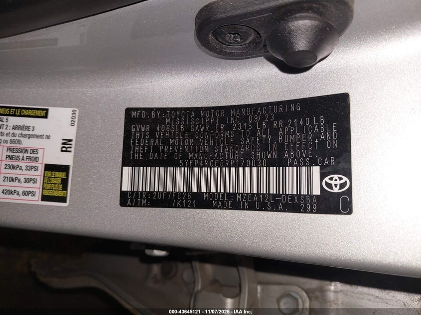 2024 TOYOTA COROLLA SE - 5YFP4MCE6RP170030