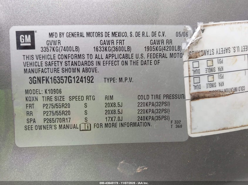 3GNFK16357G124192 2007 CHEVROLET EXPRESS photo no. 9