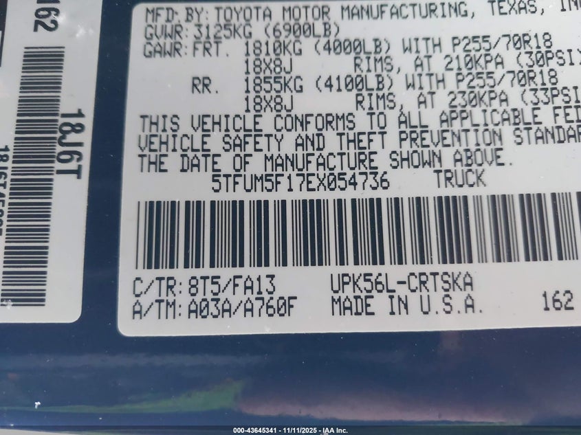 2014 TOYOTA TUNDRA SR 4.6L V8 - 5TFUM5F17EX054736