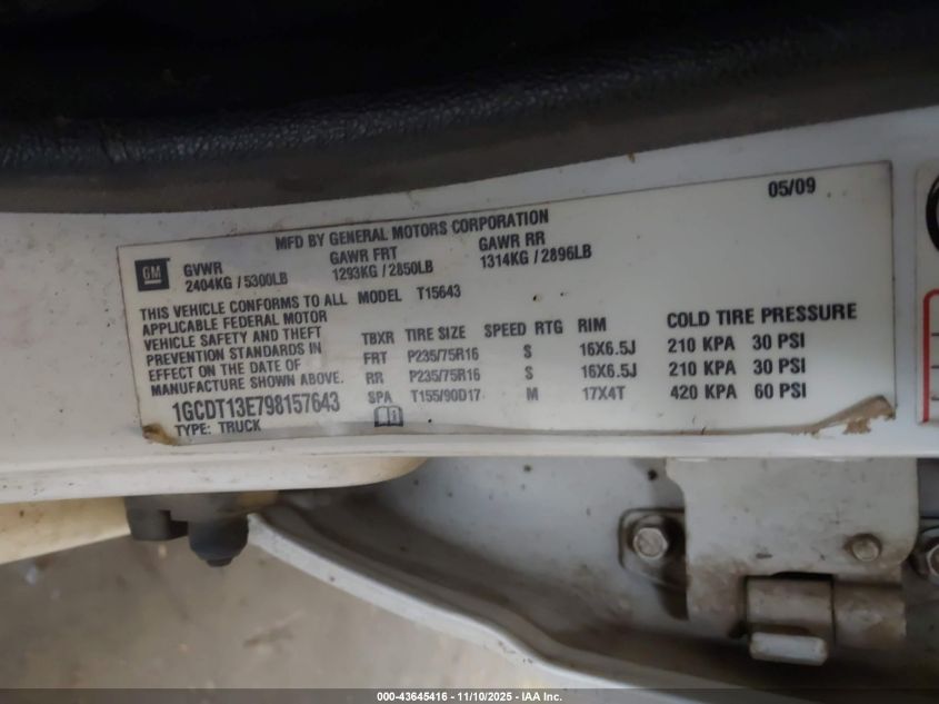 2009 Chevrolet Colorado Lt VIN: 1GCDT13E798157643 Lot: 43645416
