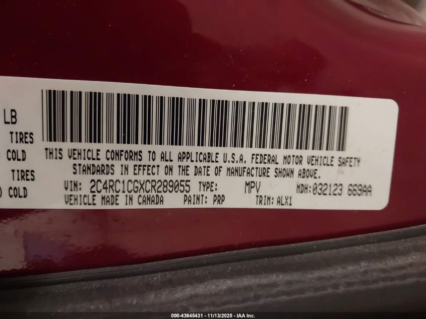 2012 Chrysler Town & Country Touring-L VIN: 2C4RC1CGXCR289055 Lot: 43645431