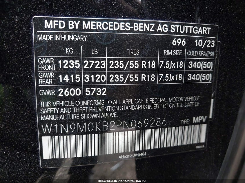 2023 MERCEDES-BENZ EQB 300 SUV 4MATIC - W1N9M0KB2PN069286