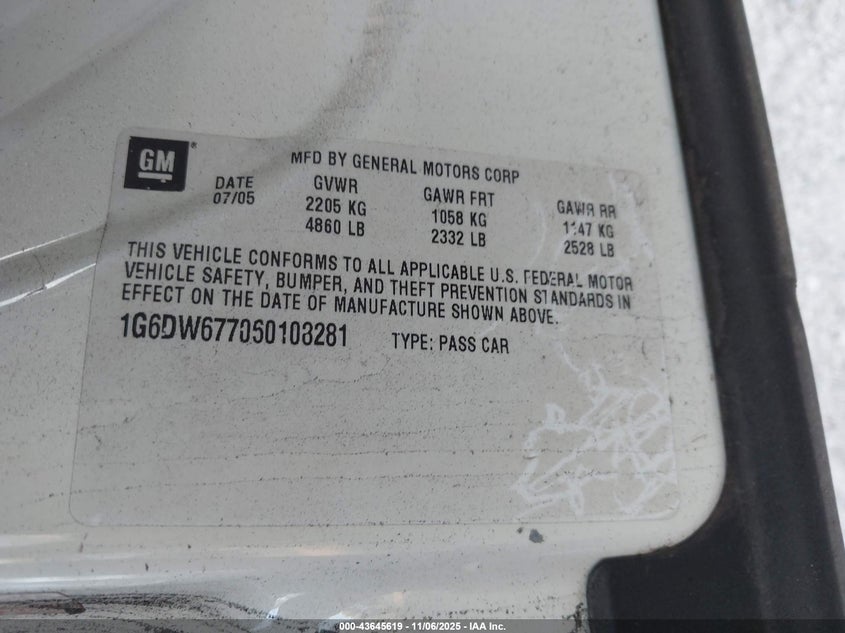 2006 Cadillac Sts V6 VIN: 1G6DW677060108281 Lot: 43645619