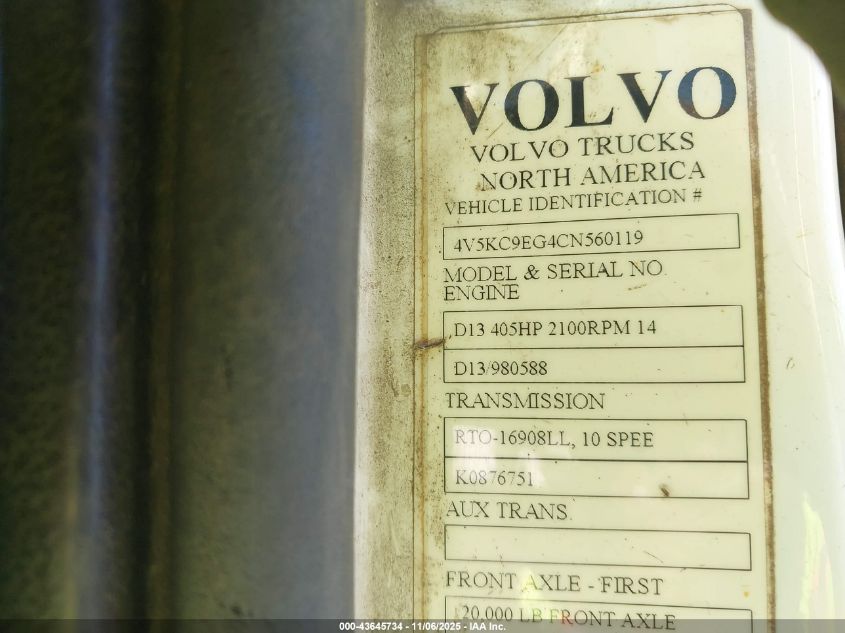 2012 Volvo Vhd VIN: 4V5KC9EG4CN560119 Lot: 43645734