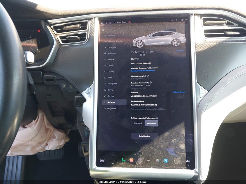 2014 Tesla Model S P85 VIN: 5YJSA1H11EFP61461 Lot: 43645819