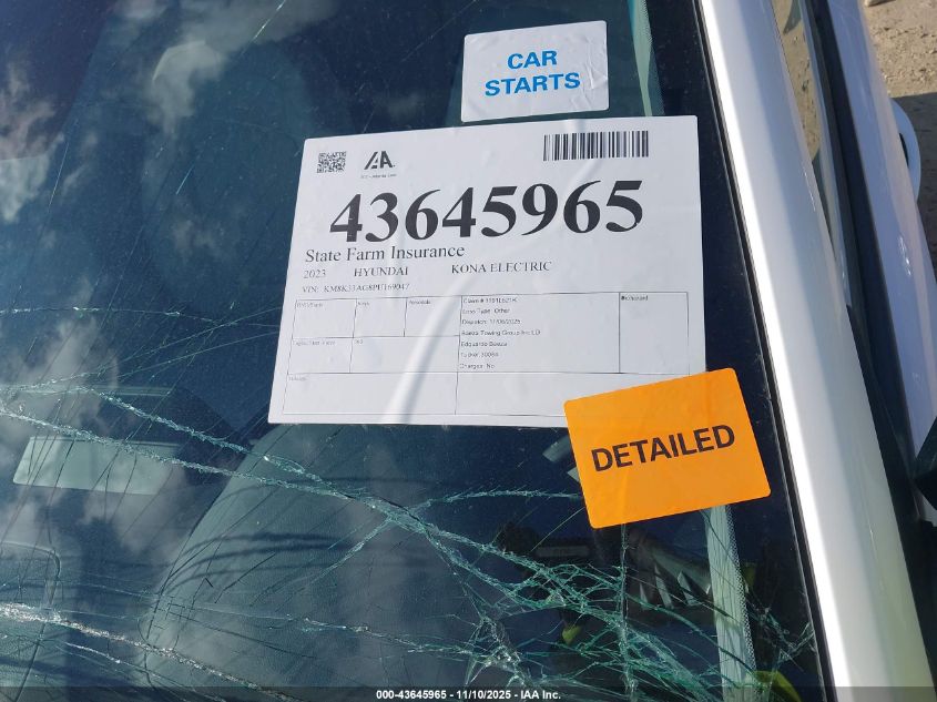 2023 Hyundai Kona Electric Sel VIN: KM8K33AG8PU169047 Lot: 43645965