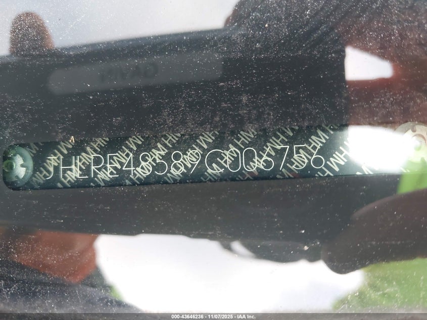 2009 Honda Cr-V Ex VIN: JHLRE48589C006756 Lot: 43646236