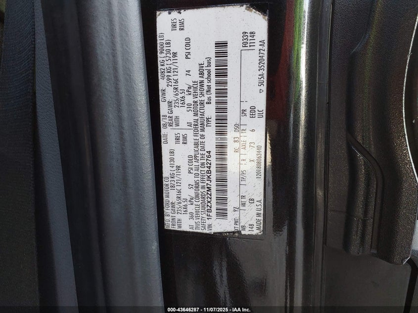 2018 FORD TRANSIT-350 XL - 1FBZX2ZM7JKB42764