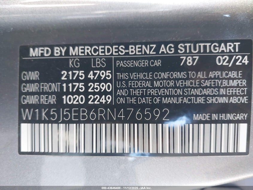 2024 MERCEDES-BENZ AMG CLA 45 4MATIC W1K5J5EB6RN476592