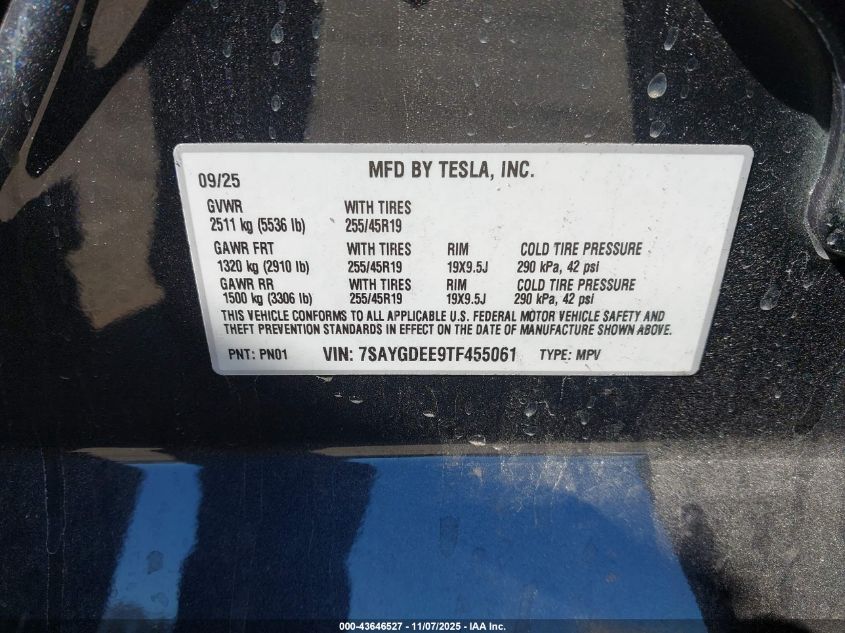 2026 Tesla Model Y Long Range Dual Motor All-Wheel Drive/Long Range Launch Series VIN: 7SAYGDEE9TF455061 Lot: 43646527