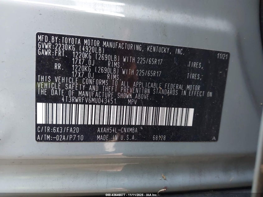 4T3RWRFV6MU043451 2021 TOYOTA RAV 4 photo no. 9