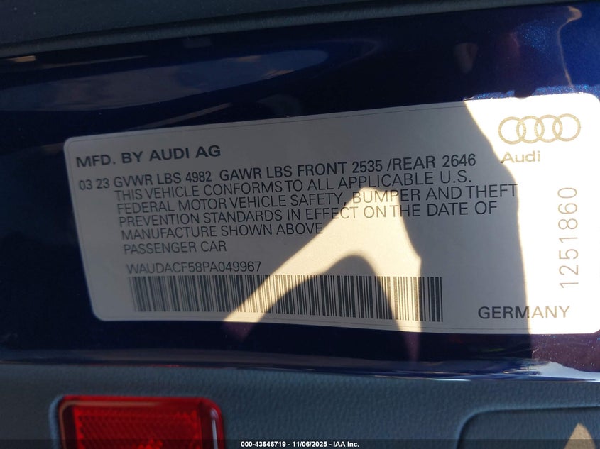 2023 AUDI A5 SPORTBACK PREMIUM 45 TFSI S LINE QUATTRO S TRONIC - WAUDACF58PA049967