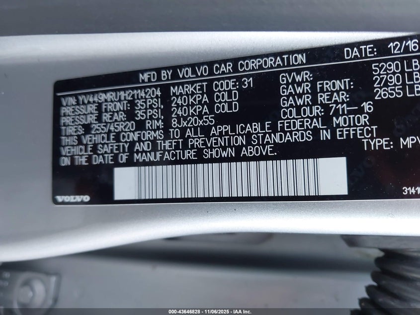 YV449MRU1H2114204 2017 VOLVO XC60 photo no. 9