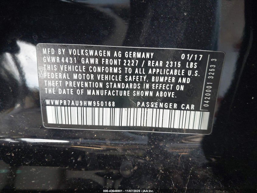 2017 VOLKSWAGEN E-GOLF SEL PREMIUM WVWPR7AU9HW950168