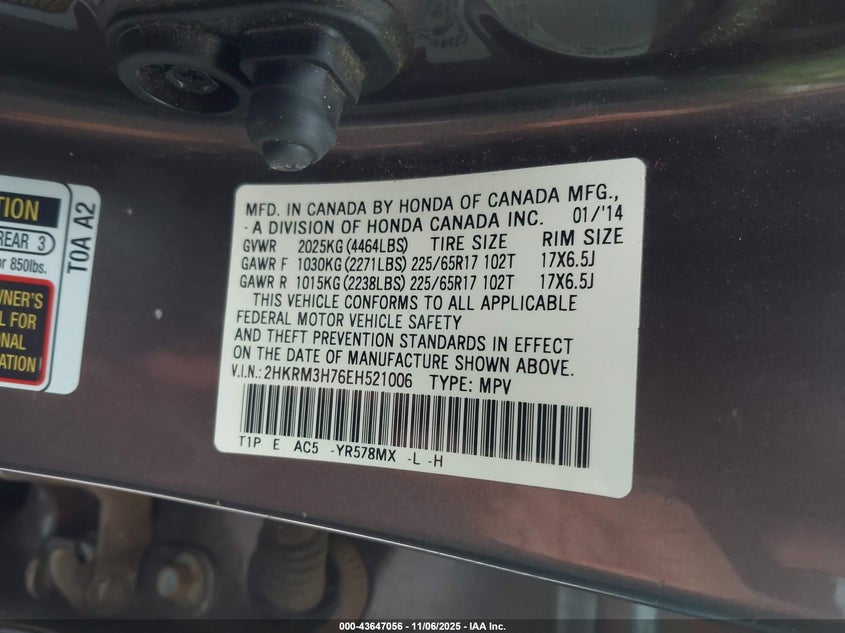 2014 HONDA CR-V EX-L - 2HKRM3H76EH521006