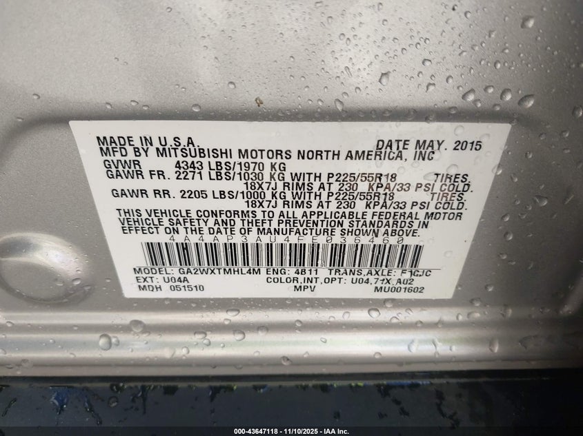 2015 MITSUBISHI OUTLANDER SPORT ES - 4A4AP3AU4FE036460