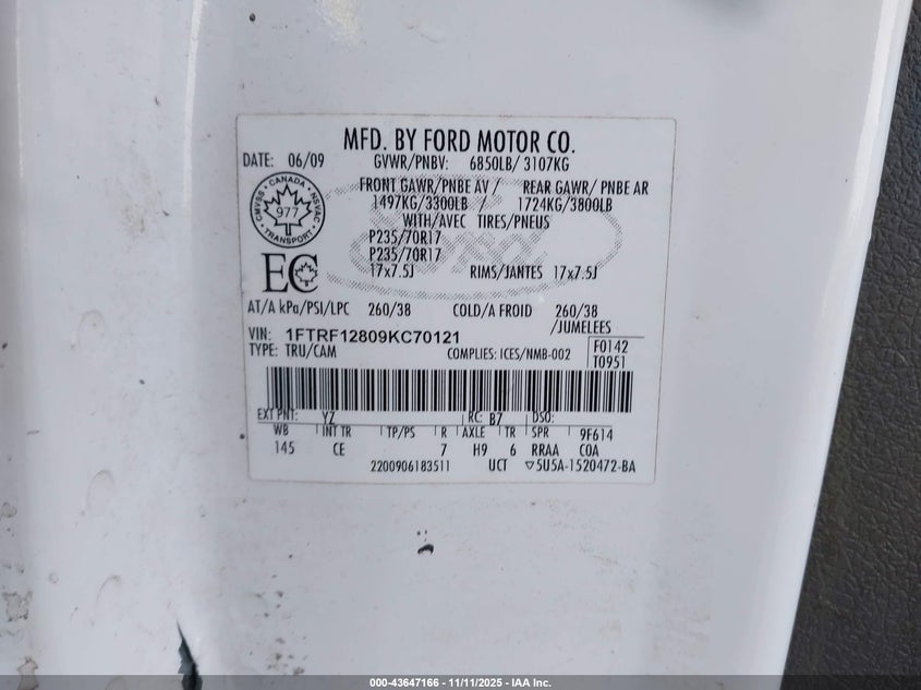 1FTRF12809KC70121 2009 FORD F-150 photo no. 9