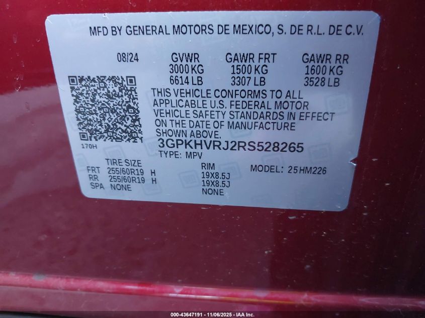 2024 Honda Prologue Ex VIN: 3GPKHVRJ2RS528265 Lot: 43647191