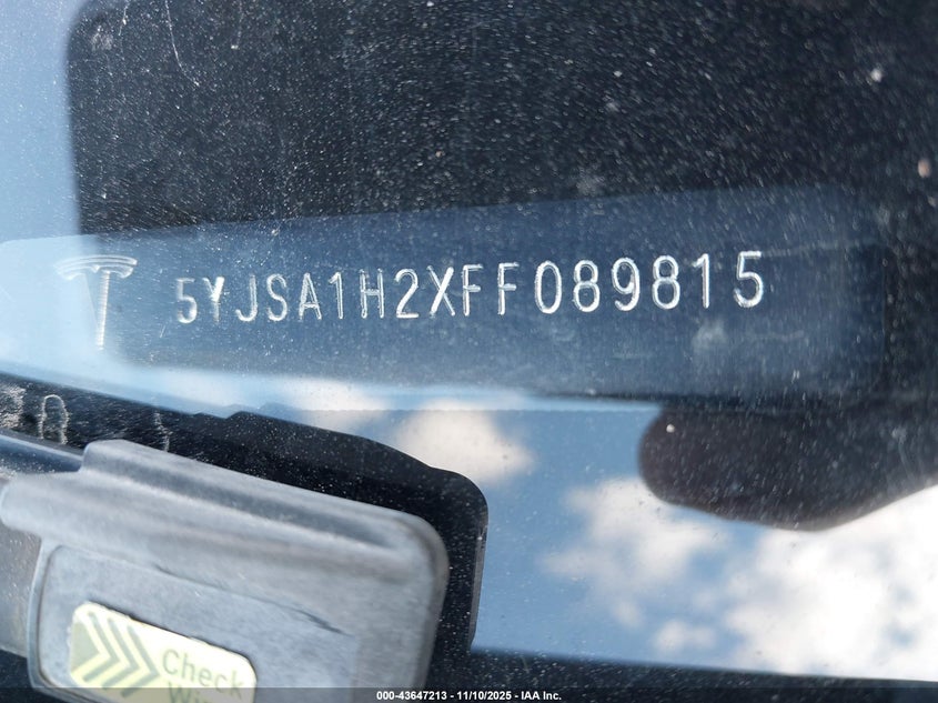 2015 Tesla Model S 70D/85D/P85D VIN: 5YJSA1H2XFF089815 Lot: 43647213