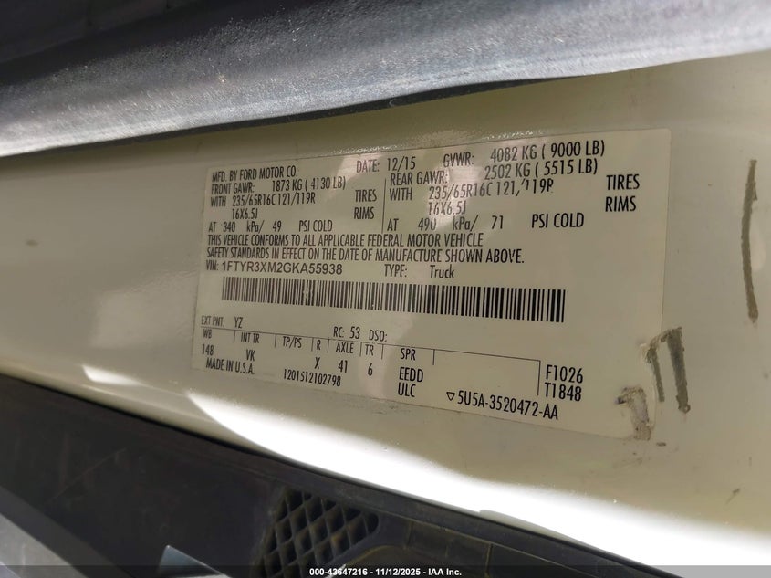 2016 FORD TRANSIT-250 1FTYR3XM2GKA55938