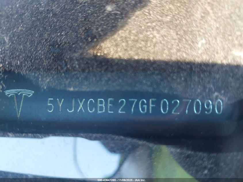2016 Tesla Model X 60D/70D/75D/90D/P100D VIN: 5YJXCBE27GF027090 Lot: 43647285