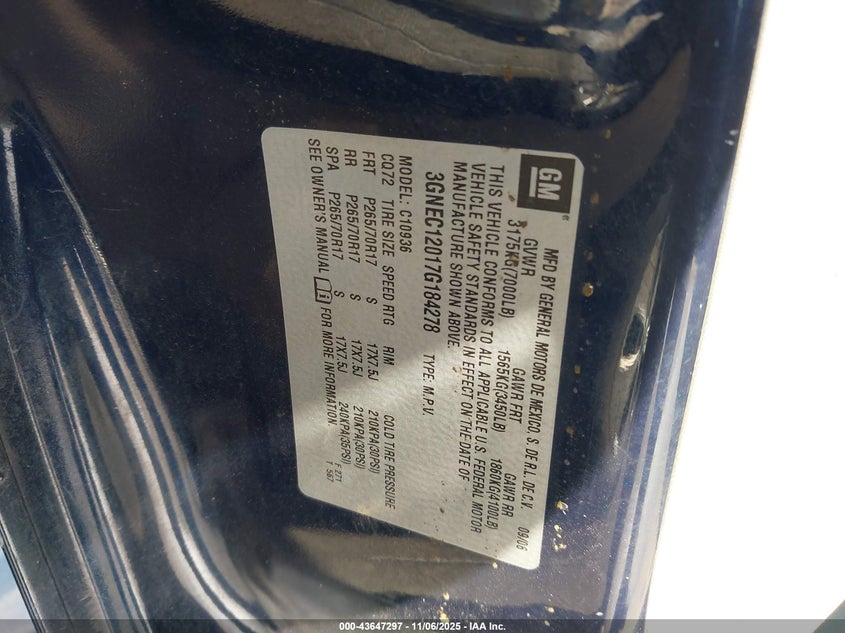 2007 Chevrolet Avalanche 1500 Lt VIN: 3GNEC12017G184278 Lot: 43647297