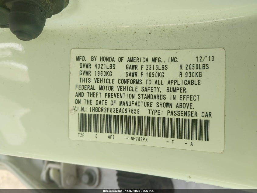 1HGCR2F83EA097659 2014 HONDA ACCORD photo no. 9