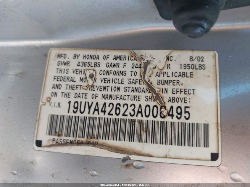 2003 Acura Cl 3.2 Type S Automatic VIN: 19UYA42623A008495 Lot: 43647354