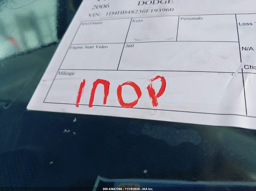 2006 Dodge Durango Slt VIN: 1D4HB48236F193960 Lot: 43647366