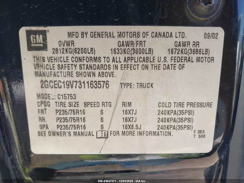 2GCEC19V731163576 2003 CHEVROLET SILVERADO photo no. 9